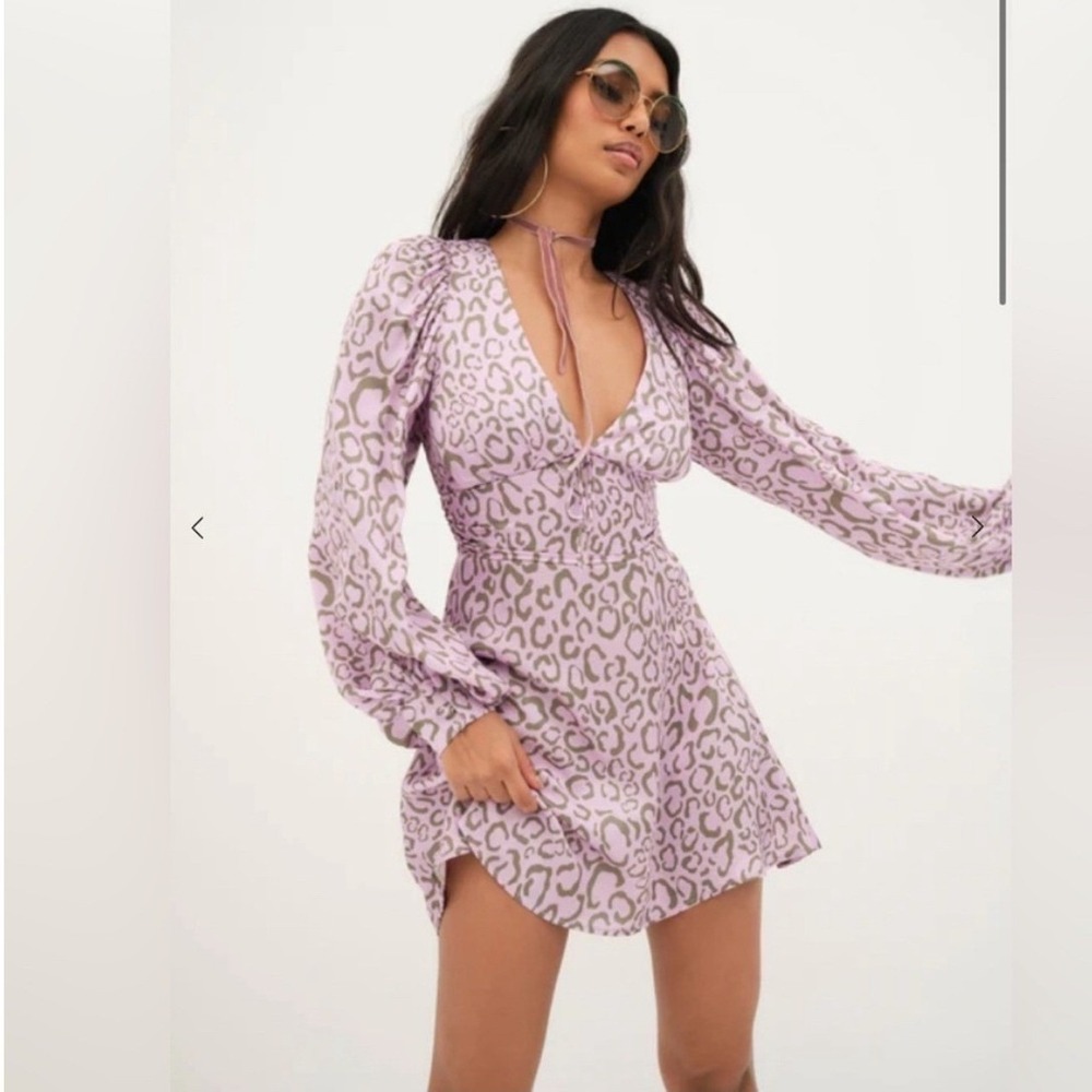For Love & Lemons June Mini Dress Women Small Lavender Leopard Fairy Romantic